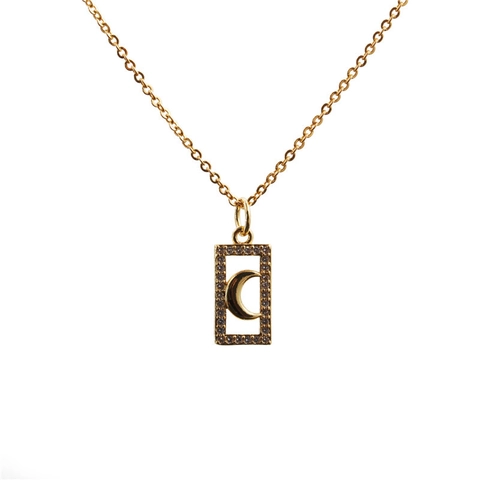 Collier Pendentif Étoile Lune Cuivre Micro Pavé Zircon Géométrique Plaqué Or Bijoux Pour Femmes
