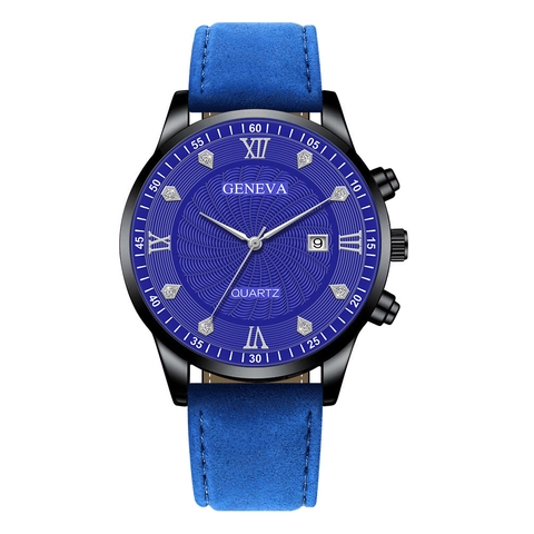 Business Casual Quartz Watch For Men Fashion Rhinestone Inset Analog Wristwatch With Faux Leather Strap And Date Window