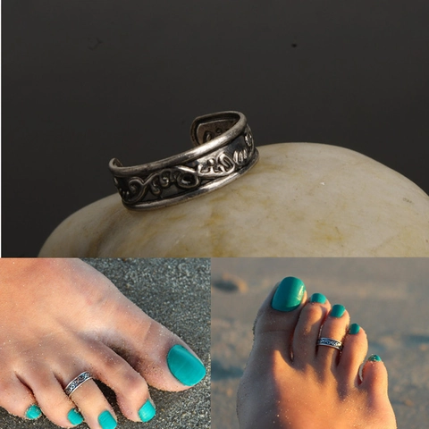 Anello Per Dita Del Piede In Lega Vintage Incisione Foglia Argento Antico Regolabile Aperto Gioielli Per Piedi Donna Spiaggia Retro