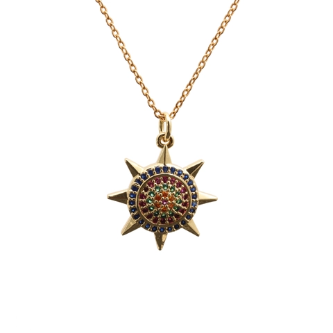 Kupfer Anhänger Halskette Bunte Zirkonia Mikro Pave Sonnenstrahl Rund Ring Box Kette Mode Schmuck Für Damen