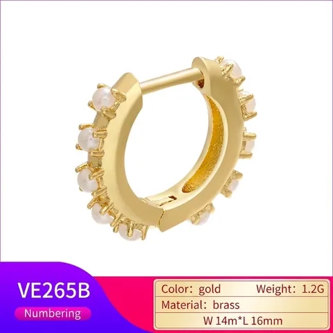 Pendientes De Aro Huggie Para Mujer De Latón Con Perlas Artificiales Blancas Micro Incrustadas Geométricos Elegantes Joyería