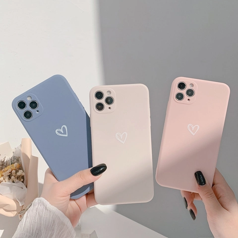 Phone Case Liquid Silicone Matte TPU Full Lens Protection Minimalist Heart Pattern For Compatible Smartphone Series Ins