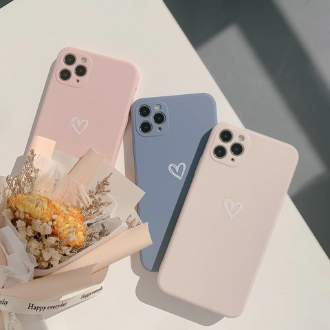 Phone Case Liquid Silicone Matte TPU Full Lens Protection Minimalist Heart Pattern For Compatible Smartphone Series Ins