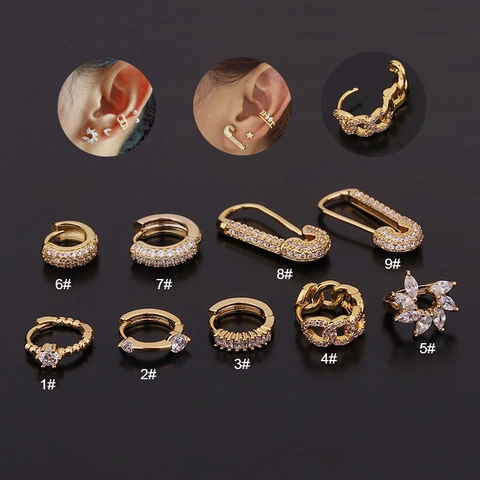 Orecchini In Rame Zirconia Cartilagine Geometrici Moda Huggie Hoops Gioielli Da Piercing Donne Elegante