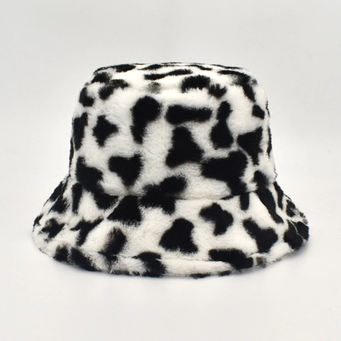 Kuhmuster Plüsch Anglerhut Winter Warm Weich Kunstpelz Glockenhut Für Damen Modische Outdoor Accessoires