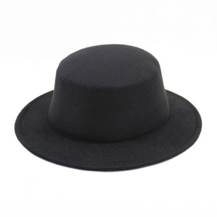 Vintage British Style Flat Top Boater Hat Solid Color Wide Brim Polyester Felt Fedora Hat For Men Women Daily Party Performance