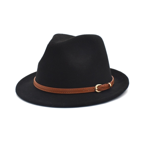 Chapeau Fedora Classique En Feutre De Laine Avec Ceinture En Cuir Boucle Métallique Style Jazz Vintage Pour Hommes Femmes