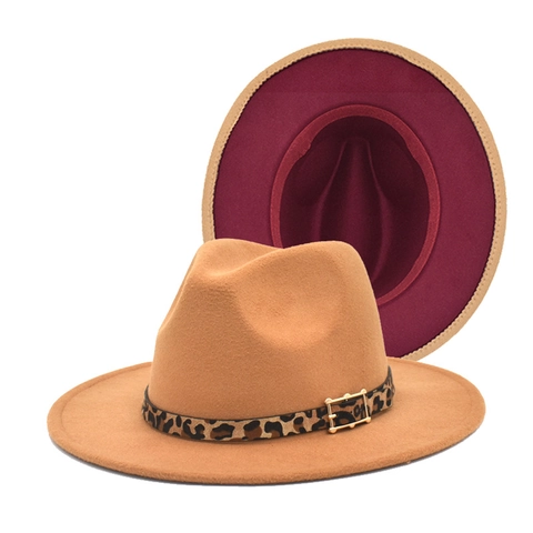 Cappello Fedora In Lana Bicolore Cappello Jazz A Tesa Larga Con Fascia Leopardata E Fibbia In Metallo Per Uomo Donna