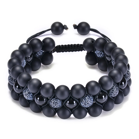 Multilayer Bead Bracelet Natural Stone Agate Lava Rock Tiger Eye Adjustable Handmade Jewelry For Men Women