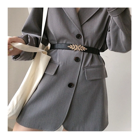Women's Elastic Waist Belt Leaf Shape Alloy Buckle Stretch Skinny Belt For Dresses PU Leather Decorative