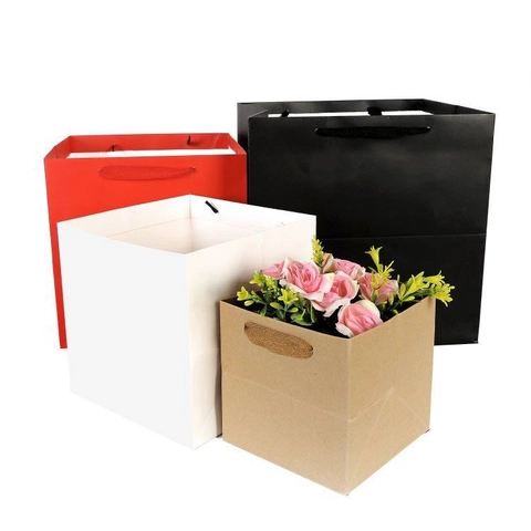 Sacchetto Regalo Quadrato in Carta Kraft Borsa Portatile per Confezionamento Fiori Con Manici Scatola per Torte per Matrimoni
