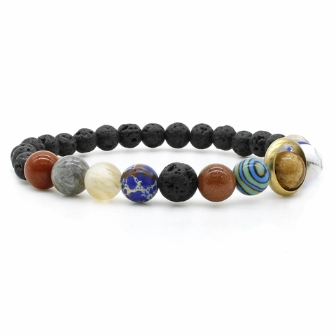 Bracciale Di Perline Pianeti Sistema Solare Pietra Naturale Roccia Vulcanica Galassia Universo Gioielli Unisex Fatto A Mano Elastico