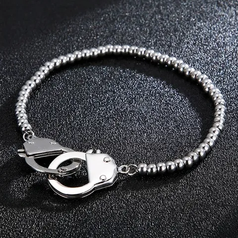 Handcuff Bead Chain Bracelet 316L Stainless Steel Polished Industrial Punk Style Jewelry For Men Women Couples