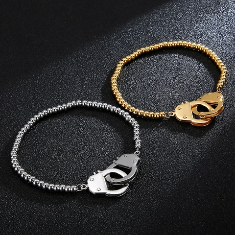 Handcuff Bead Chain Bracelet 316L Stainless Steel Polished Industrial Punk Style Jewelry For Men Women Couples