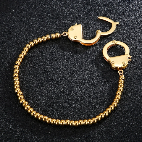 Handcuff Bead Chain Bracelet 316L Stainless Steel Polished Industrial Punk Style Jewelry For Men Women Couples