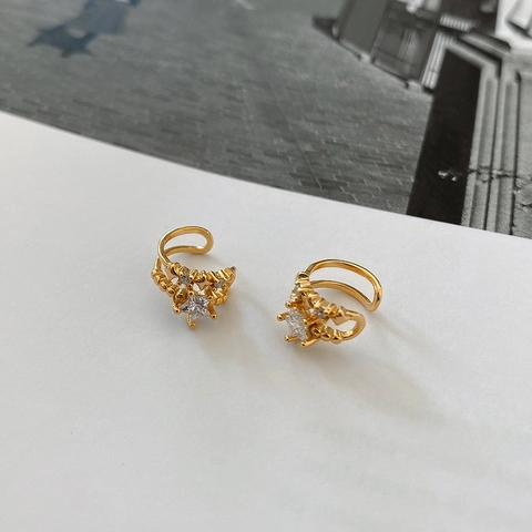 Stern Ohrmanschette Und Ohrring 925 Sterlingsilber Mit Zirkonia 18K Vergoldet Minimalistischer Modeschmuck Für Damen