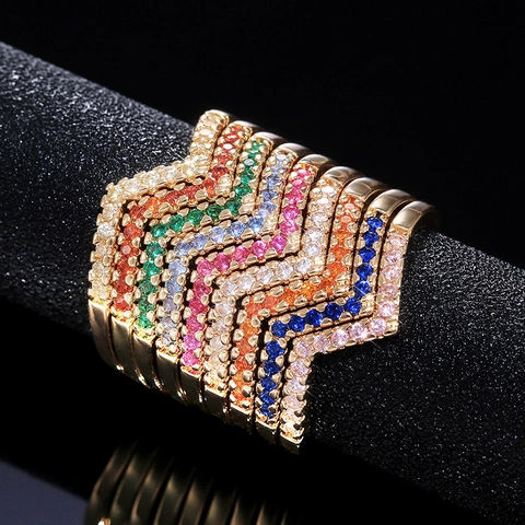 Elegante Chevron V-Vorm Ring Koper Cubic Zirconia Pavé Zetting Stapelband Minimalistische Geometrische Sieraden Dames
