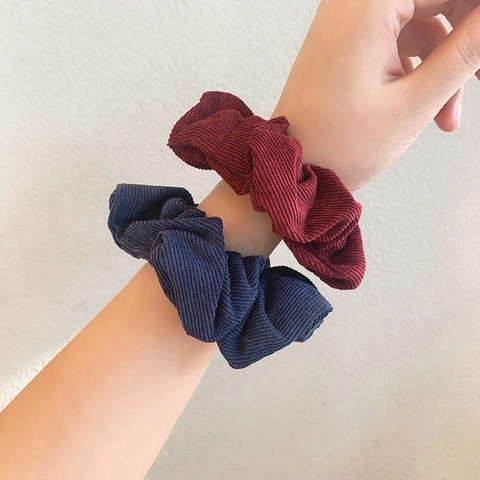 Retro Corduroy Hair Scrunchie Elastic Hair Ties Fabric Ponytail Holder Sweet For Women