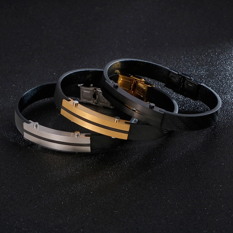 Pulsera De Moda Para Hombre Acero Inoxidable Textura Fibra De Carbono Correa De Cuero Punk Placa Metálica