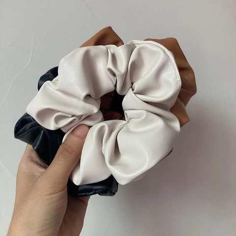Scrunchies In Pelle PU Elastici Elastici Per Capelli Morbido Colore Solido Stile Coreano Vintage Accessori Per Capelli