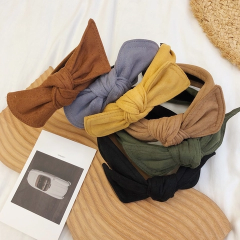 Suede Knotted Bow Headband Solid Color Wide Suede Fabric Hair Hoop Simple Sweet Accessory For Women