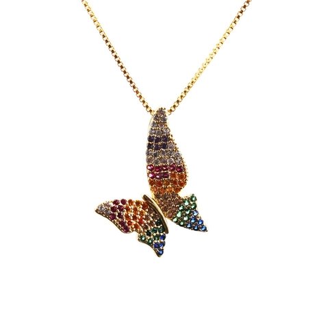 Collana Con Ciondolo A Farfalla Ottone Con Zircone Colorato Micropave Ali Traforate Gioielli Per Donne