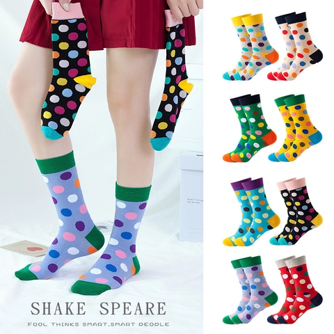 Bunte Polka Dot Socken Baumwollmischung Kontrastfarben Trendige Lässige Crew Strümpfe Für Männer Frauen