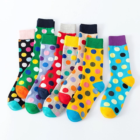 Women's Casual Crew Socks Comfortable Cotton Polka Dot Print Hip Hop Skateboard Fashion Mid Tube Socks Daily Wear