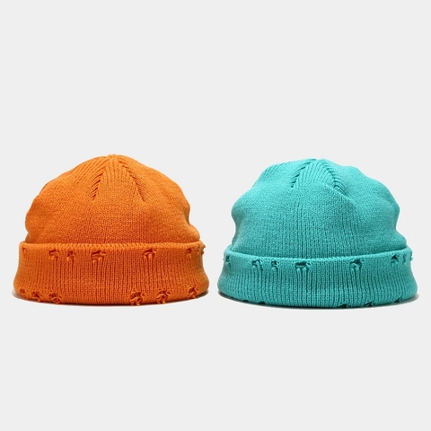 Gorro De Punto Distressed Con Agujeros Retro Skull Cap Unisex Color Sólido Hip Hop Streetwear Invierno Cálido