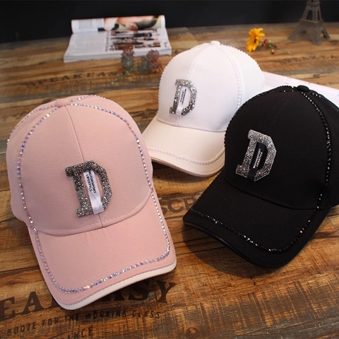 Women Fashion Acrylic Baseball Cap With Handmade Rhinestone Inlay Letter Design Sun Protection Casual Outdoor Sport Hat