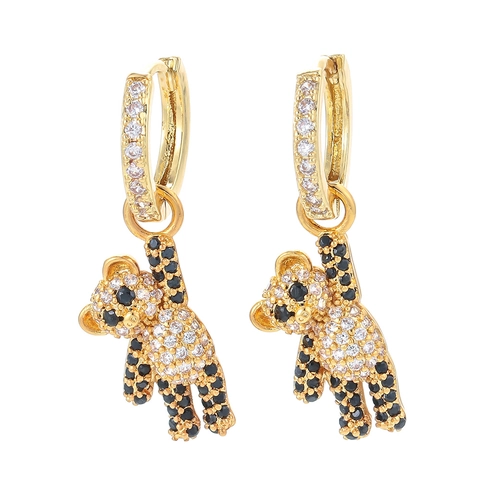 Süße Kupfer Zirkonia Bär Creolen Für Damen Mode Kleine Tiere Hängeohrringe Gold Silber Vergoldeter Zirkonia Schmuck Geschenk