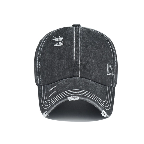 Gorra De Béisbol De Algodón Lavado Para Mujer Agujero Para Coleta Bordado Sombrero Denim Outdoor Visera Curva Ajustable