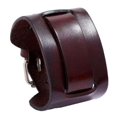 Retro Punk Brede Koeienhuid Leren Manchetarmband Met Verstelbare Legering Gesp Unisex Polsaccessoire