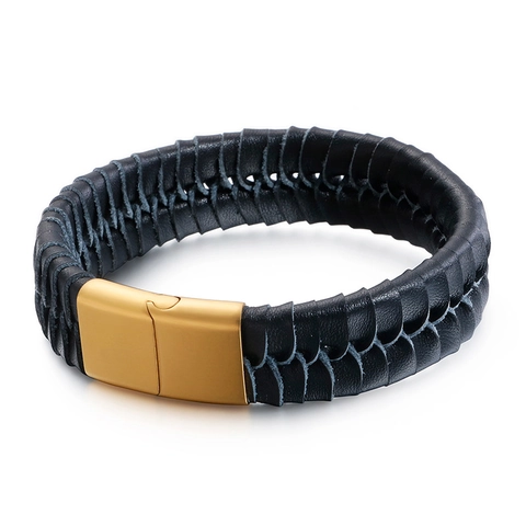 Pulsera De Cuero Trenzado Para Hombre Cierre Magnético De Acero Inoxidable 316L Joyería Punk Para Hombre
