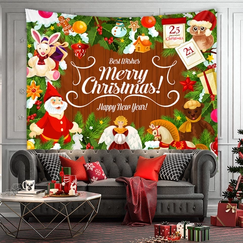 Christmas Wall Tapestry Polyester Background Cloth Holiday Home Decoration Fireplace Tree Pattern Festive Room Art Decor