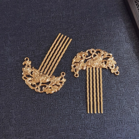 Peigne À Cheveux Style Chinois Vintage Fleur De Lotus Alliage Creux Floral Or Hanfu Coiffe Pour Femmes