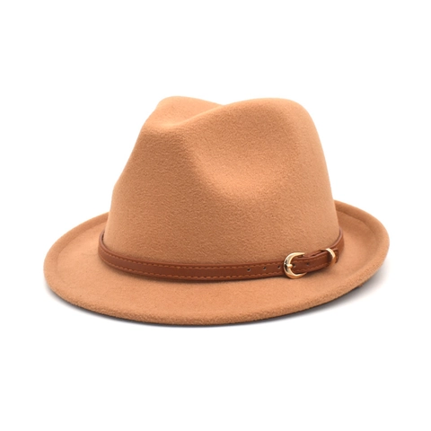 Chapeau Fedora Classique En Feutre De Laine Avec Ceinture En Cuir Boucle Métallique Style Jazz Vintage Pour Hommes Femmes