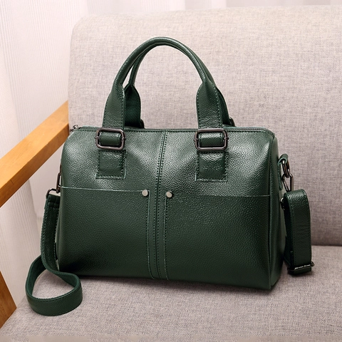 Women Boston Bag Lychee Textur PU Leder Große Kapazität Umhängetasche Handtasche Retro Western Stil Multi Fach Klappe