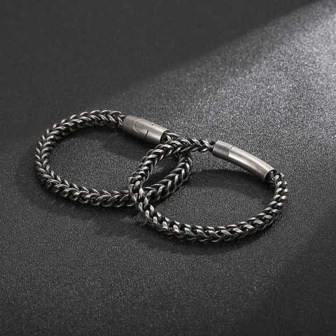Pulsera Hombre Acero Inoxidable Retro Vintage Punk Hip Hop Cadena Trigo Envejecida Cierre Cilíndrico
