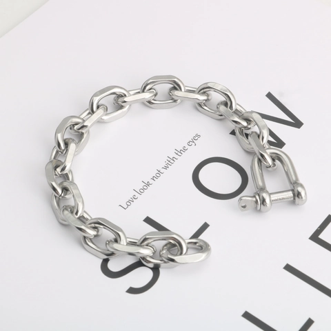 Bracciale A Catena In Acciaio Inossidabile Con Fibbia A Ferro Di Cavallo Gioielli Punk Hip Hop Per Uomo E Donna