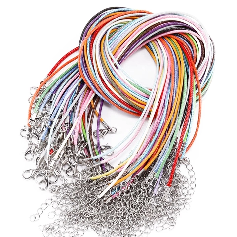 Cordón de Collar de Hilo Encerado DIY Con Cierre de Langosta de Aleación y Cadena de Extensión de Hierro Cordón para Colgante Tejido Multicolor para Hacer Joyas