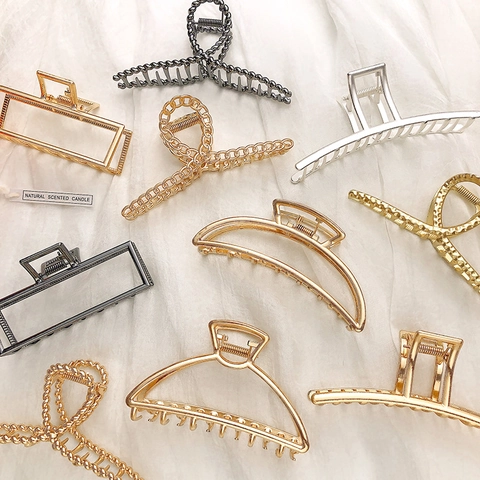 Legierung Metall Haarkralle Große Haarklammer Geometrisch Twist Elegant Starker Halt Haarstyling Zubehör Für Damen