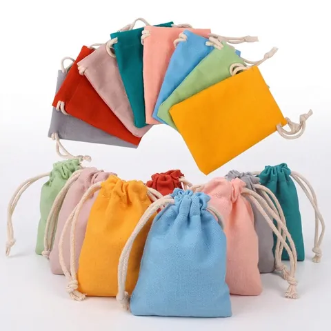 Cotton Linen Drawstring Pouch Colorful Jewelry Storage Bag Gift Packaging Pocket Small Cloth Sacks