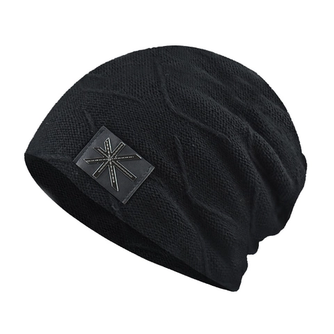 Winter Beanie Hat Chenille Knitted Warm Fleece Lined Outdoor Slouchy Cap With Leather Patch For Women Men