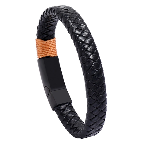 Bracciale Da Uomo In Pelle Intrecciata Con Chiusura Magnetica In Acciaio Inossidabile Vintage Geometrico Gioielli Maschili