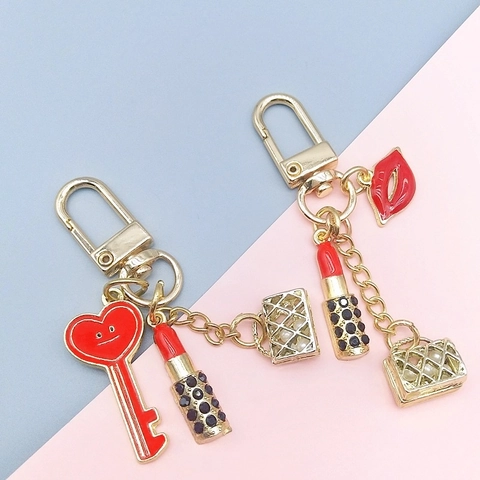 Fashion Creative Keychain Zinc Alloy Lipstick Lips Mini Bag Charms For Women Handbag Accessories