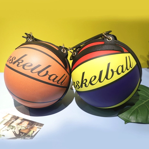 Bolso De Mano Forma Baloncesto Estampado Graffiti Cuero PU Novedad Bolso Bandolera Redondo Para Mujer Moda Streetwear