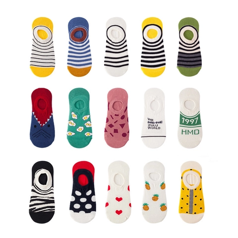 Chaussettes Invisibles Femme Coton Antidérapantes Respirantes Motifs Colorés Décontractées Douces
