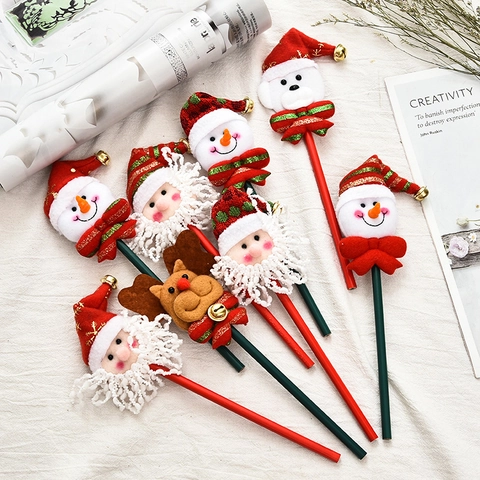 Cancelleria Natale Penna Matita Cartone Animato Peluche Babbo Natale Pupazzo Di Neve Renna Legno Regalo Festa Studenti