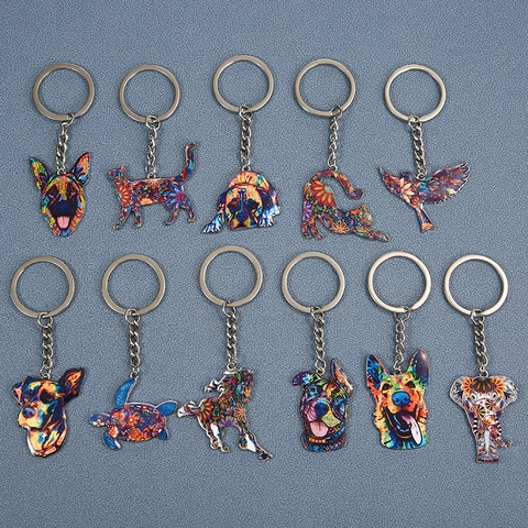 Kleurrijke Dier Sleutelhanger Legering Mandala Patroon Sleutelring Tas Hanger Olifant Hond Kat Schildpad Paard Vogel Boho Stijl